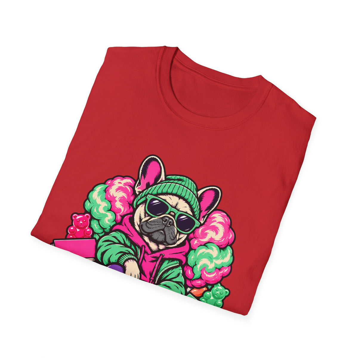 Pug Skateboard Graphic Tee – Retro Neon Streetwear Dog Shirt