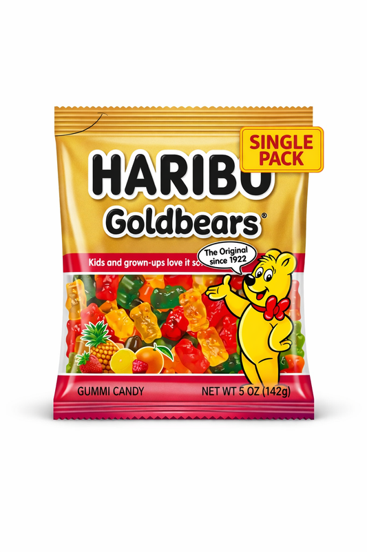Haribo Goldbears gummy candy package on a white background