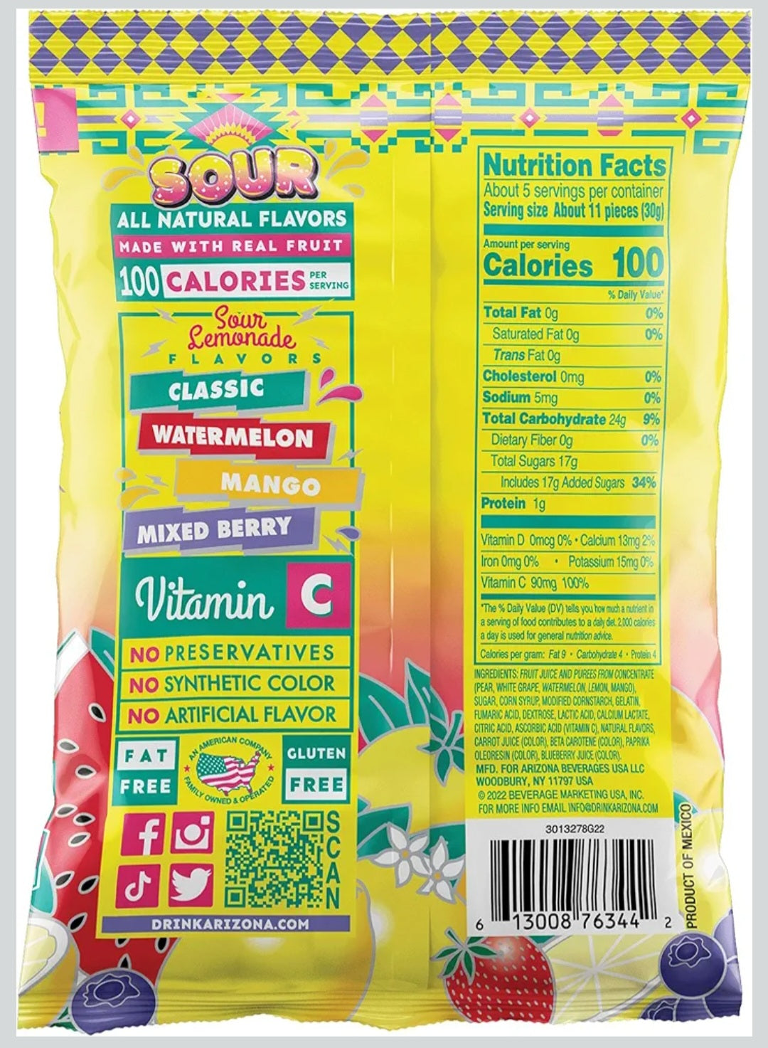 Arizona Sour Lemonade Gummies 5 oz Bag
