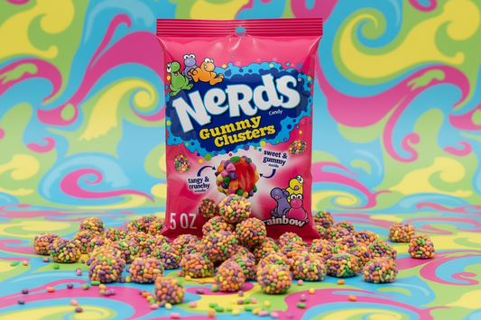 Nerds Gummy Clusters Rainbow 5oz rainbow cluster spill multicolor surface lifestyle