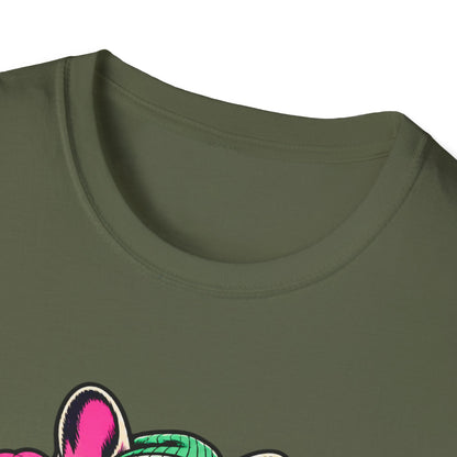 Pug Skateboard Graphic Tee – Retro Neon Streetwear Dog Shirt