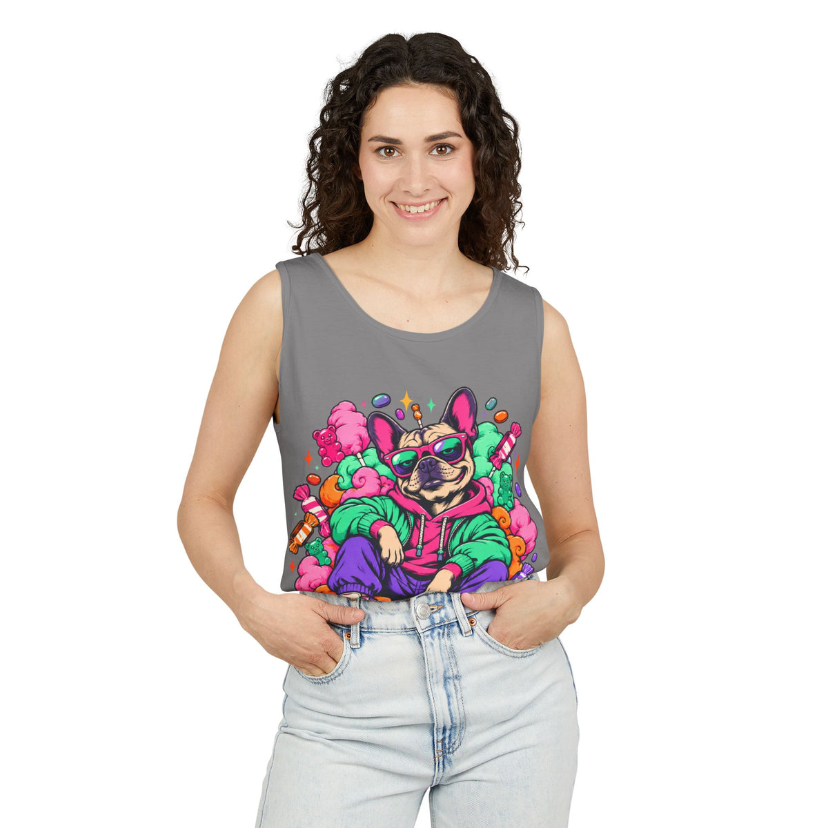 Retro Street Dog Tank Top — Colorful Cool Frenchie Graphic