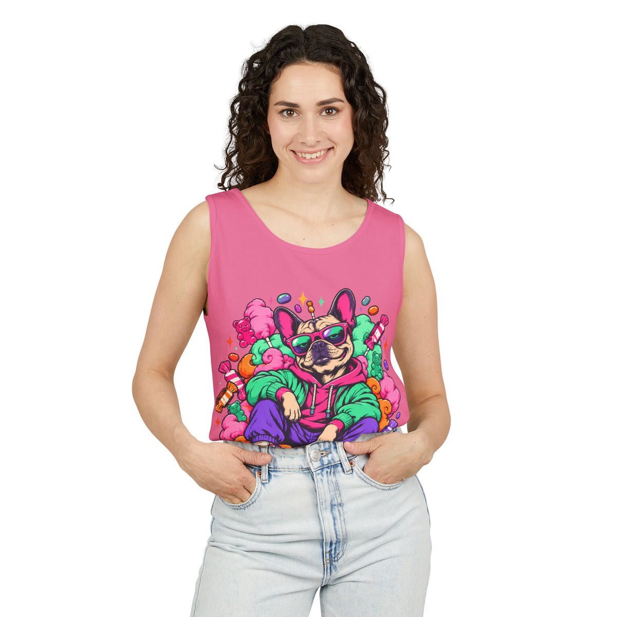 Retro Street Dog Tank Top — Colorful Cool Frenchie Graphic