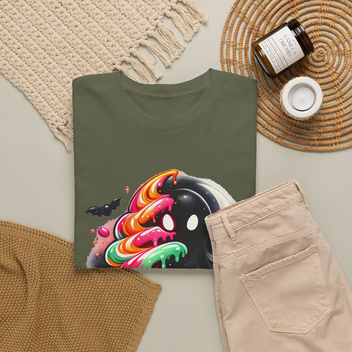 Sugar & Shadows Tee — Colorful Candy Ghost Halloween T-Shirt