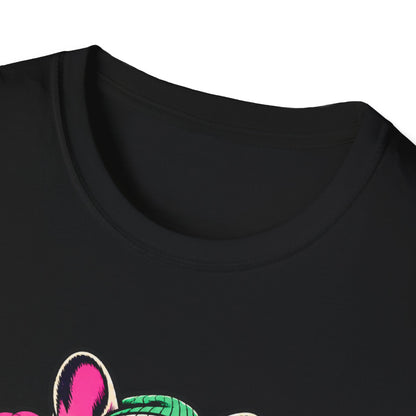 Pug Skateboard Graphic Tee – Retro Neon Streetwear Dog Shirt