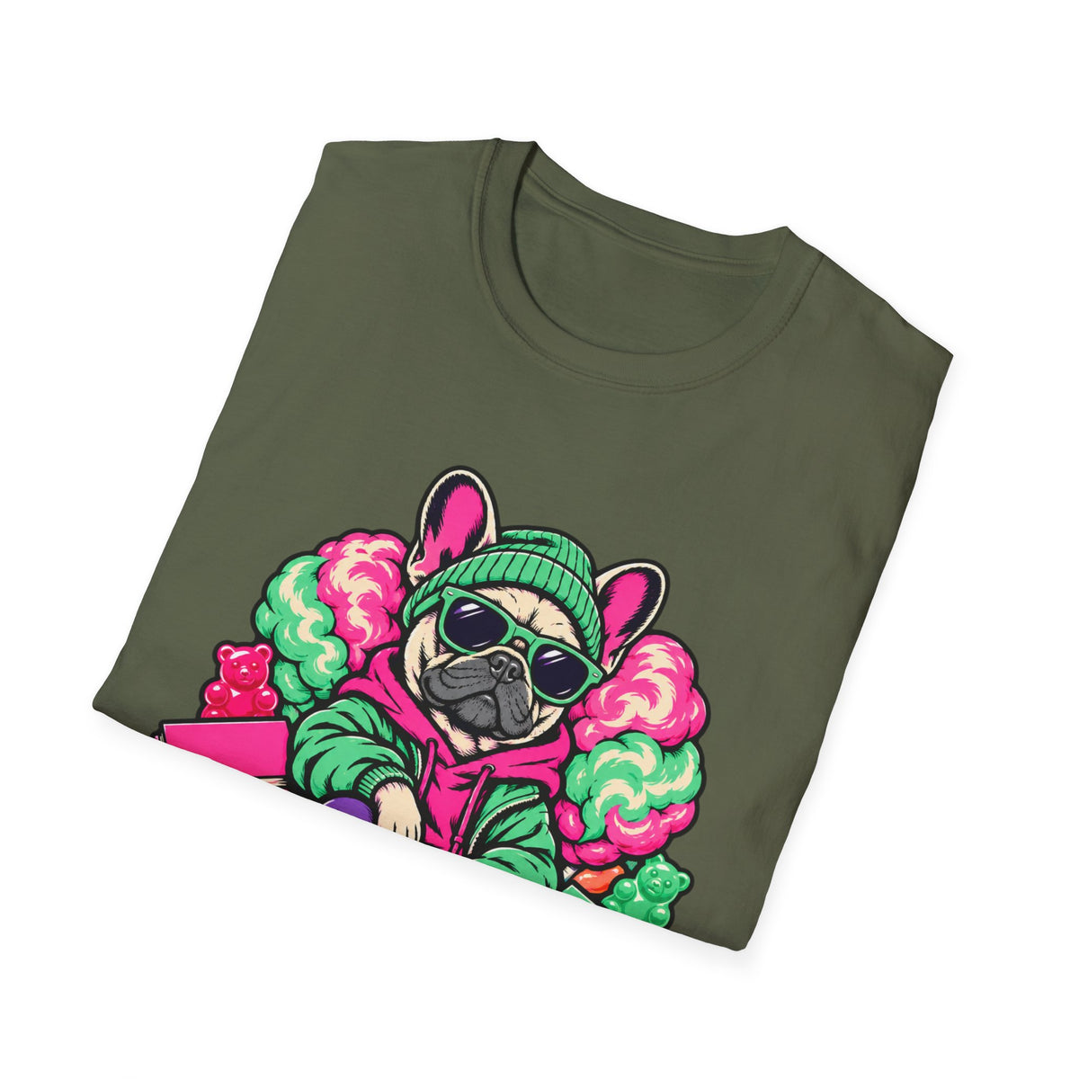 Pug Skateboard Graphic Tee – Retro Neon Streetwear Dog Shirt