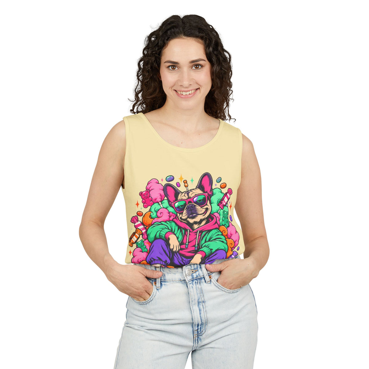 Retro Street Dog Tank Top — Colorful Cool Frenchie Graphic