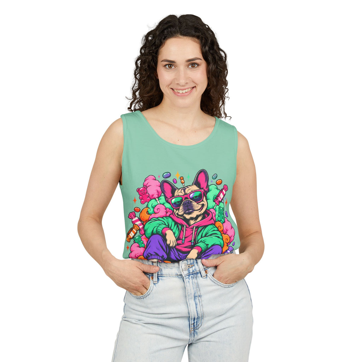 Retro Street Dog Tank Top — Colorful Cool Frenchie Graphic