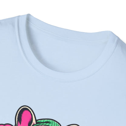 Pug Skateboard Graphic Tee – Retro Neon Streetwear Dog Shirt