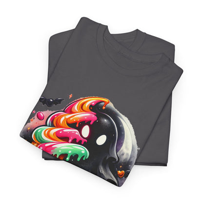 Sugar & Shadows Tee — Colorful Candy Ghost Halloween T-Shirt
