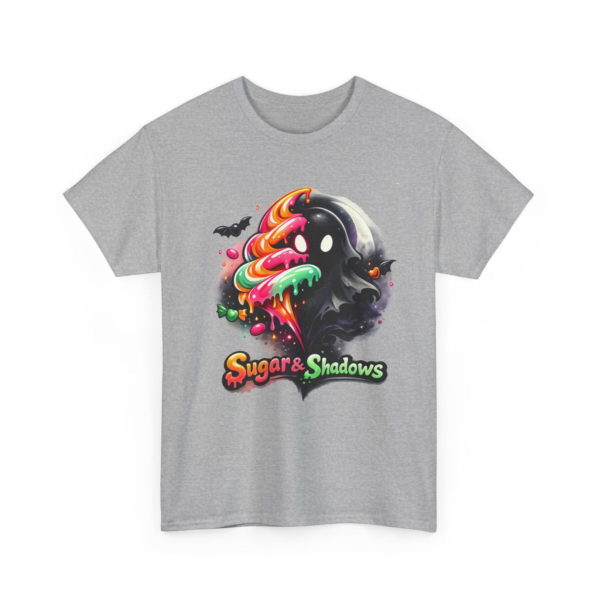 Sugar & Shadows Tee — Colorful Candy Ghost Halloween T-Shirt