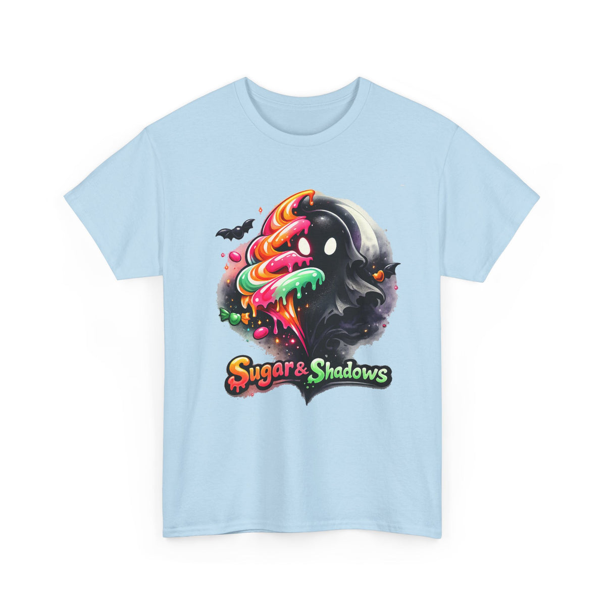Sugar & Shadows Tee — Colorful Candy Ghost Halloween T-Shirt