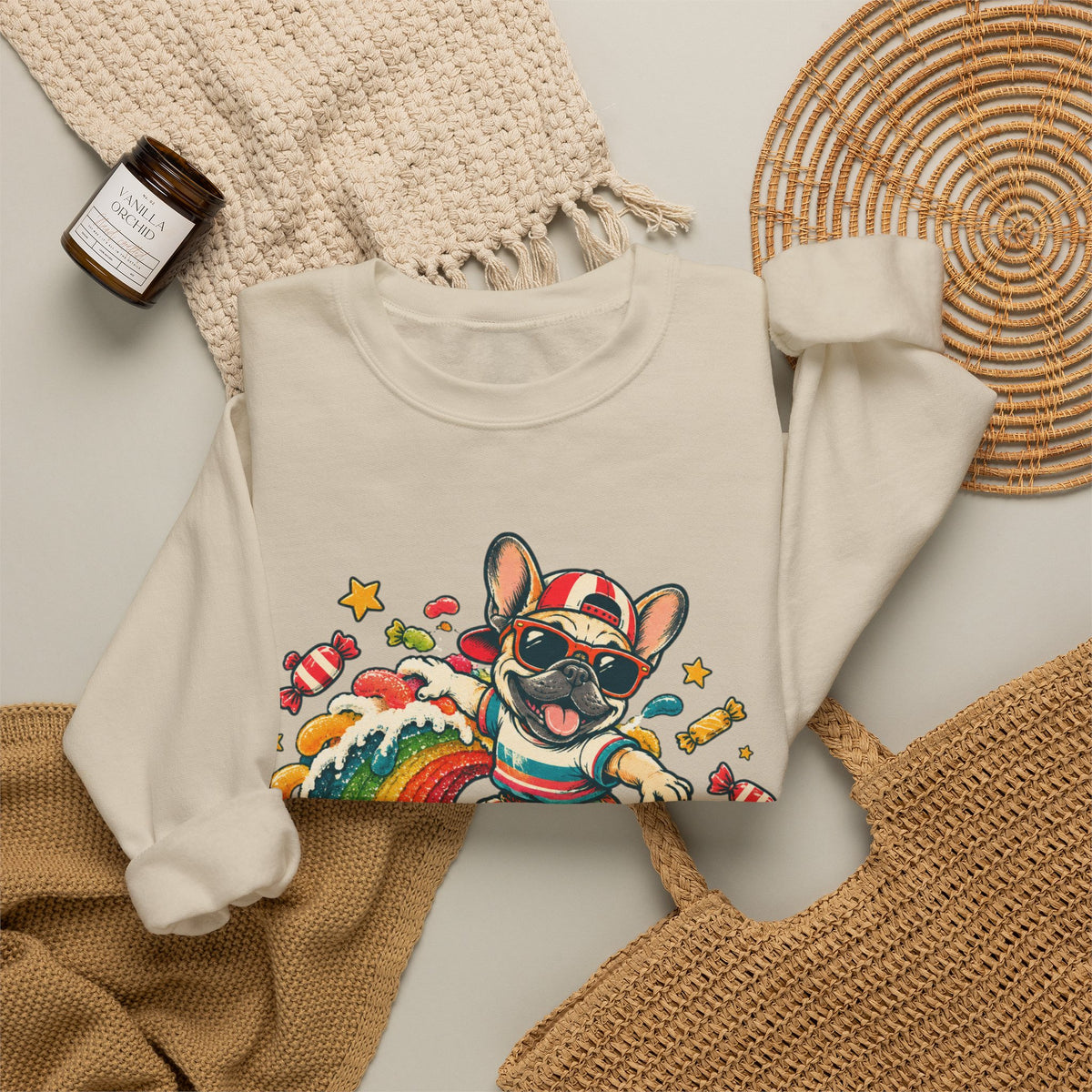 French Bulldog Surfing Rainbow Sweatshirt