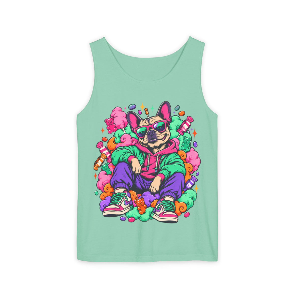 Retro Street Dog Tank Top — Colorful Cool Frenchie Graphic