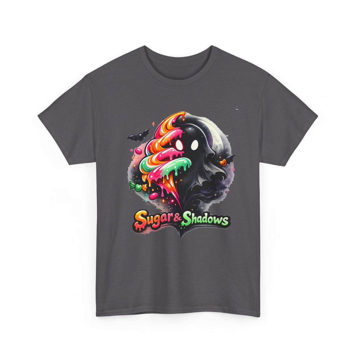 Sugar & Shadows Tee — Colorful Candy Ghost Halloween T-Shirt