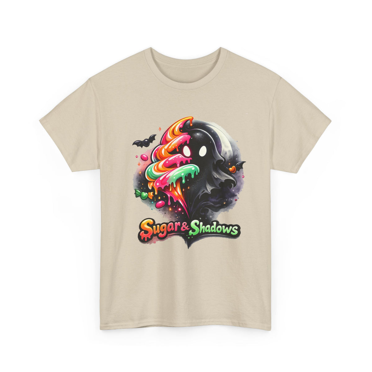 Sugar & Shadows Tee — Colorful Candy Ghost Halloween T-Shirt