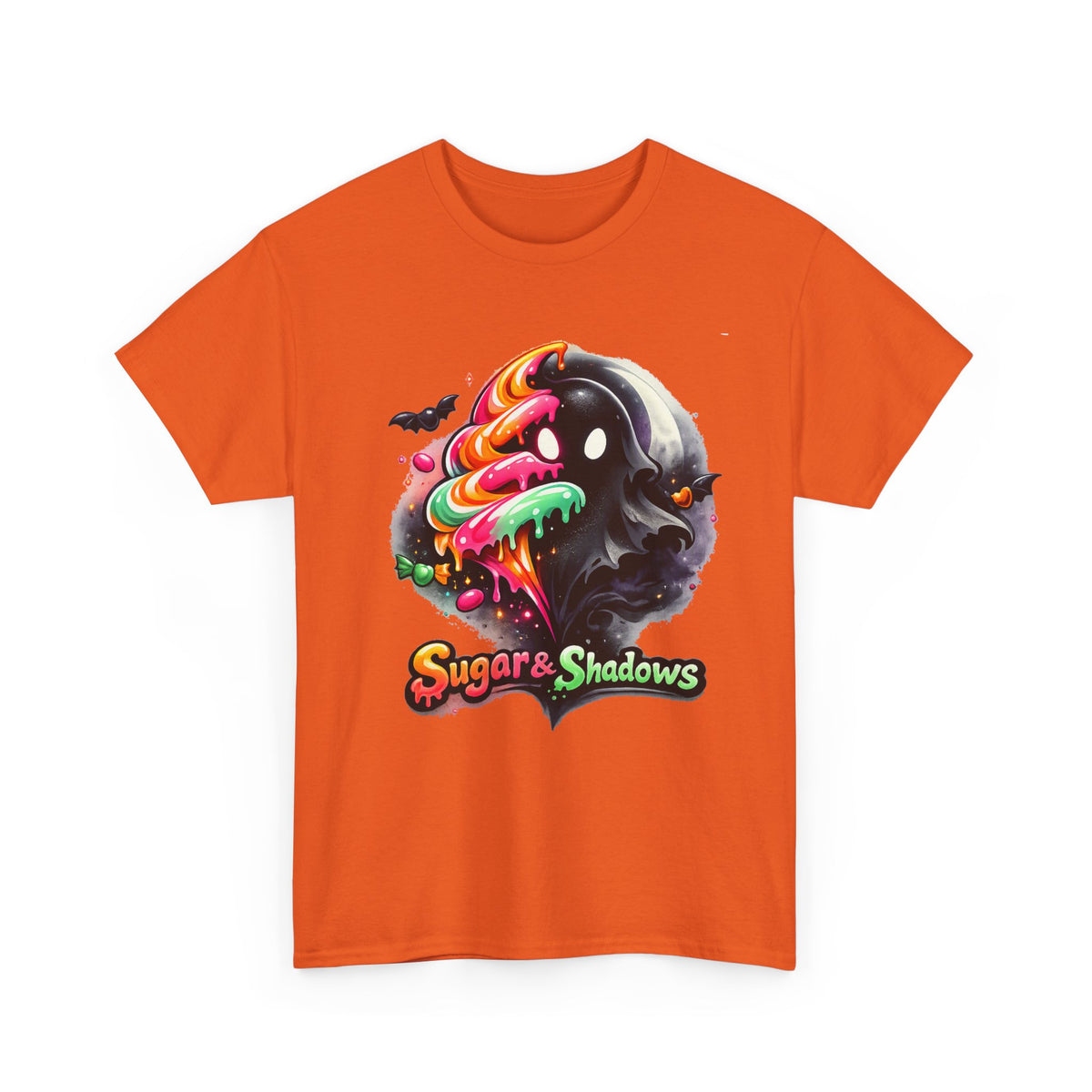 Sugar & Shadows Tee — Colorful Candy Ghost Halloween T-Shirt
