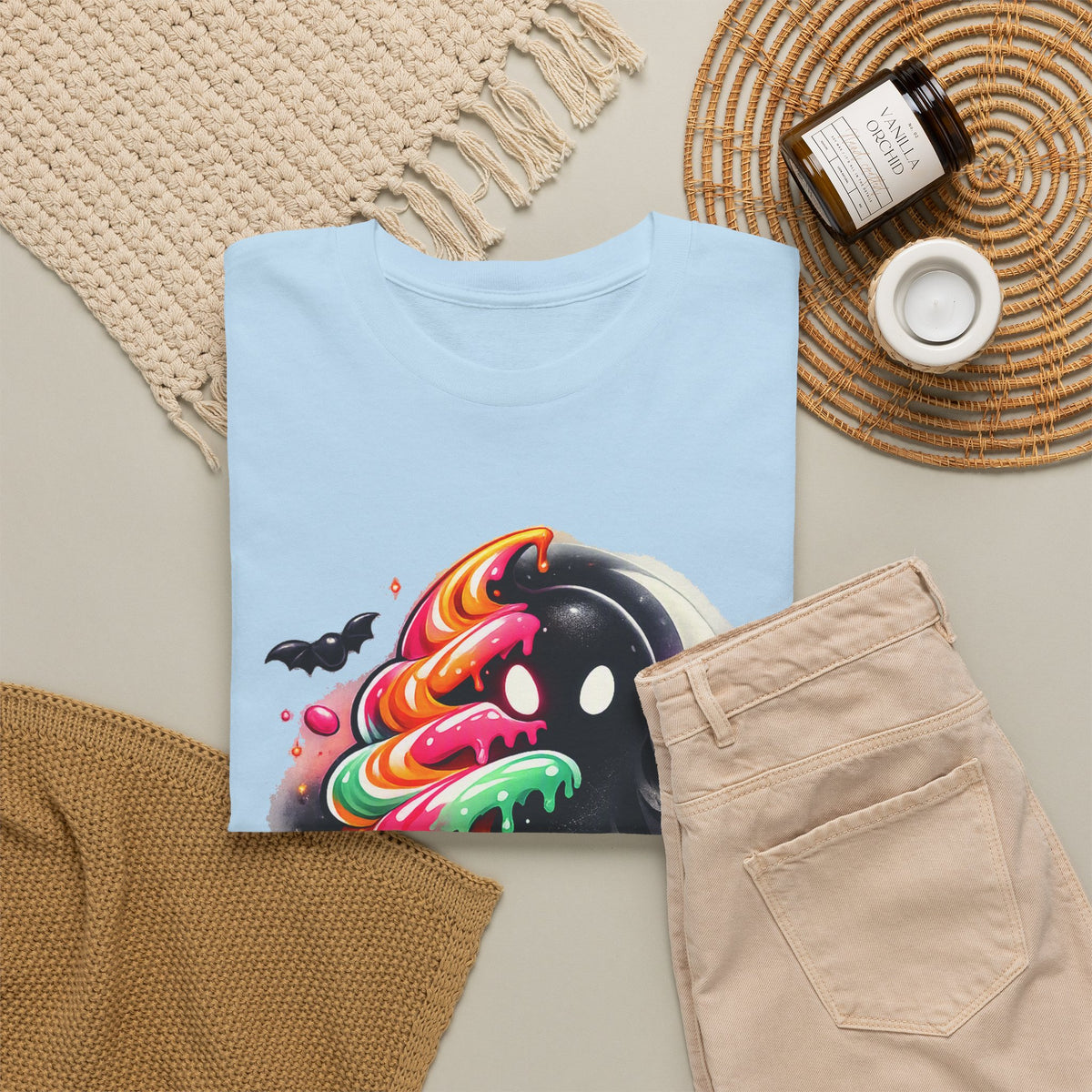 Sugar & Shadows Tee — Colorful Candy Ghost Halloween T-Shirt