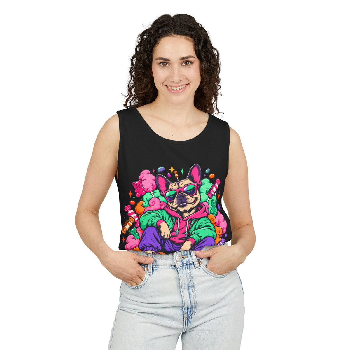 Retro Street Dog Tank Top — Colorful Cool Frenchie Graphic