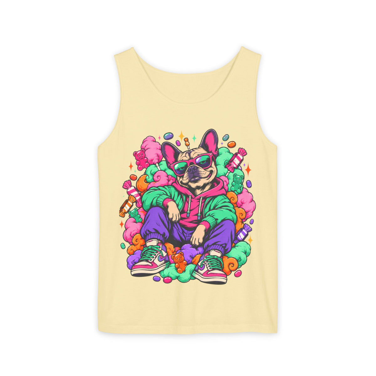 Retro Street Dog Tank Top — Colorful Cool Frenchie Graphic