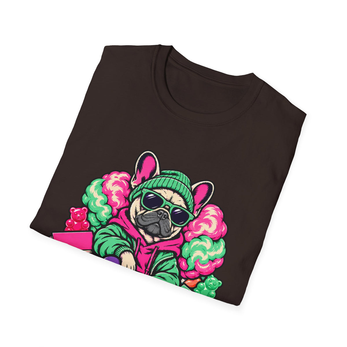 Pug Skateboard Graphic Tee – Retro Neon Streetwear Dog Shirt