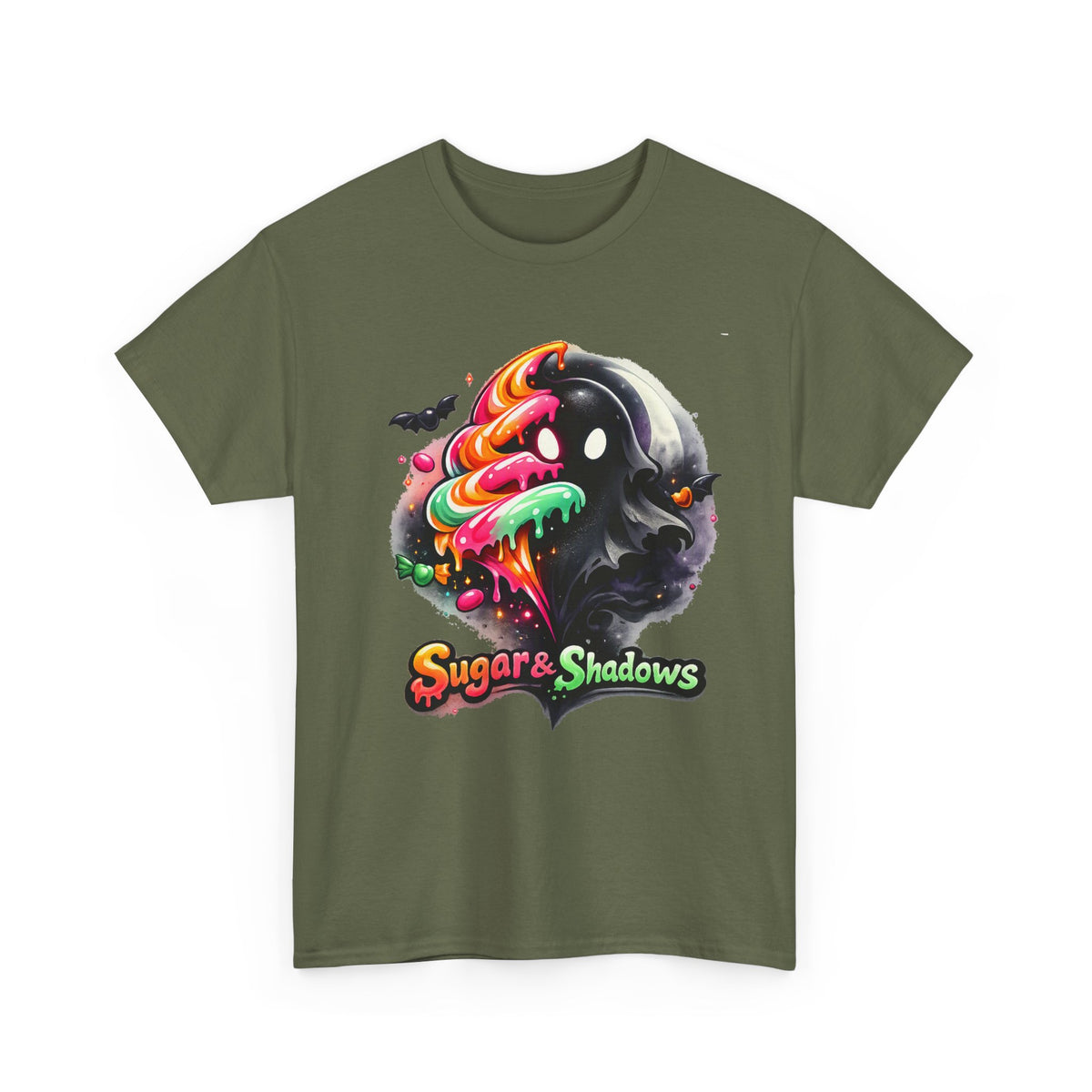 Sugar & Shadows Tee — Colorful Candy Ghost Halloween T-Shirt