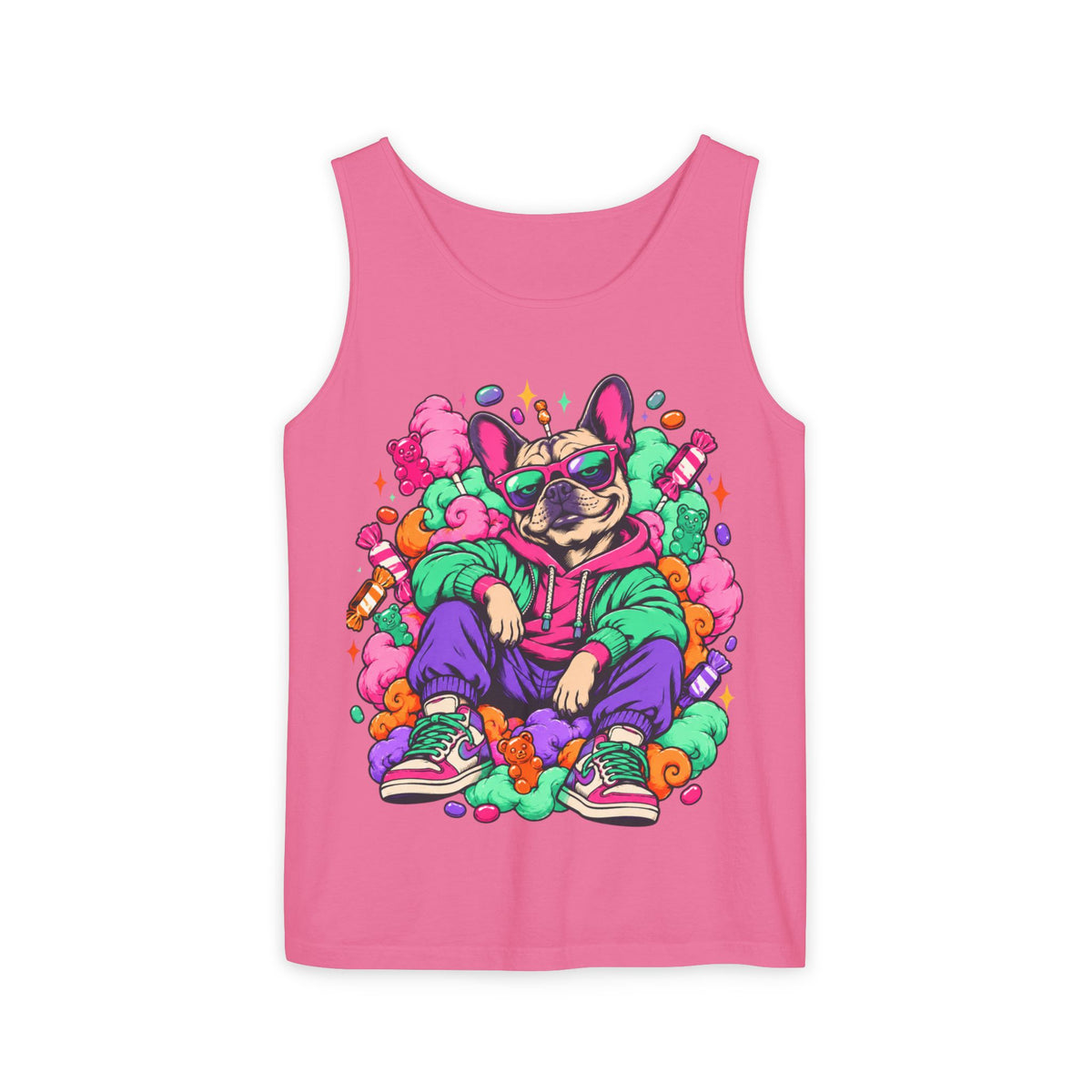 Retro Street Dog Tank Top — Colorful Cool Frenchie Graphic