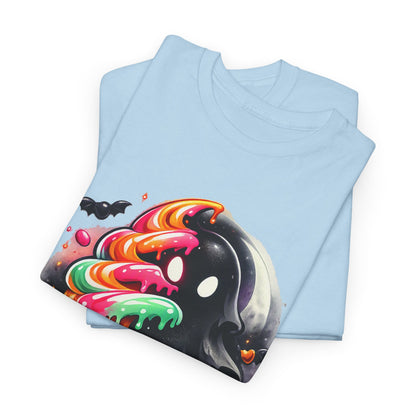 Sugar & Shadows Tee — Colorful Candy Ghost Halloween T-Shirt