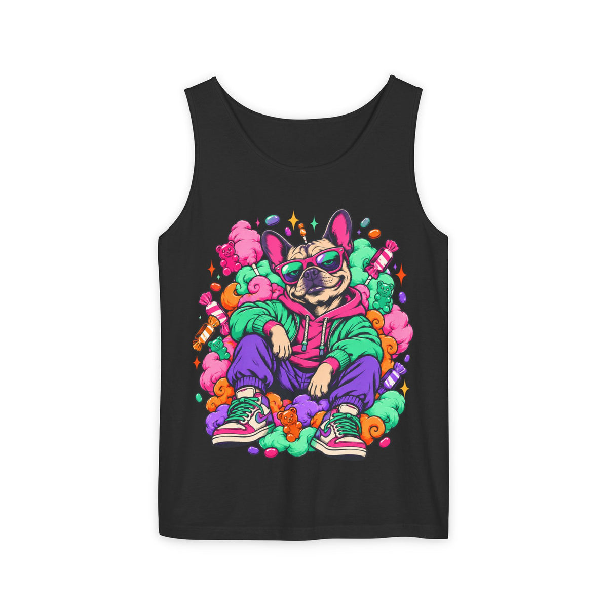Retro Street Dog Tank Top — Colorful Cool Frenchie Graphic
