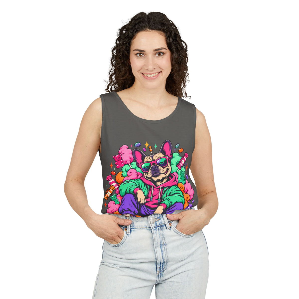 Retro Street Dog Tank Top — Colorful Cool Frenchie Graphic