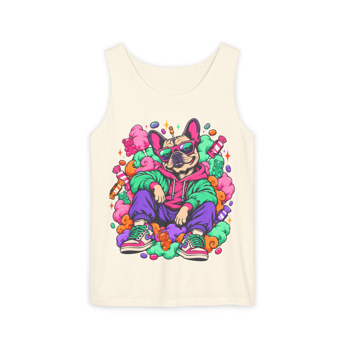 Retro Street Dog Tank Top — Colorful Cool Frenchie Graphic