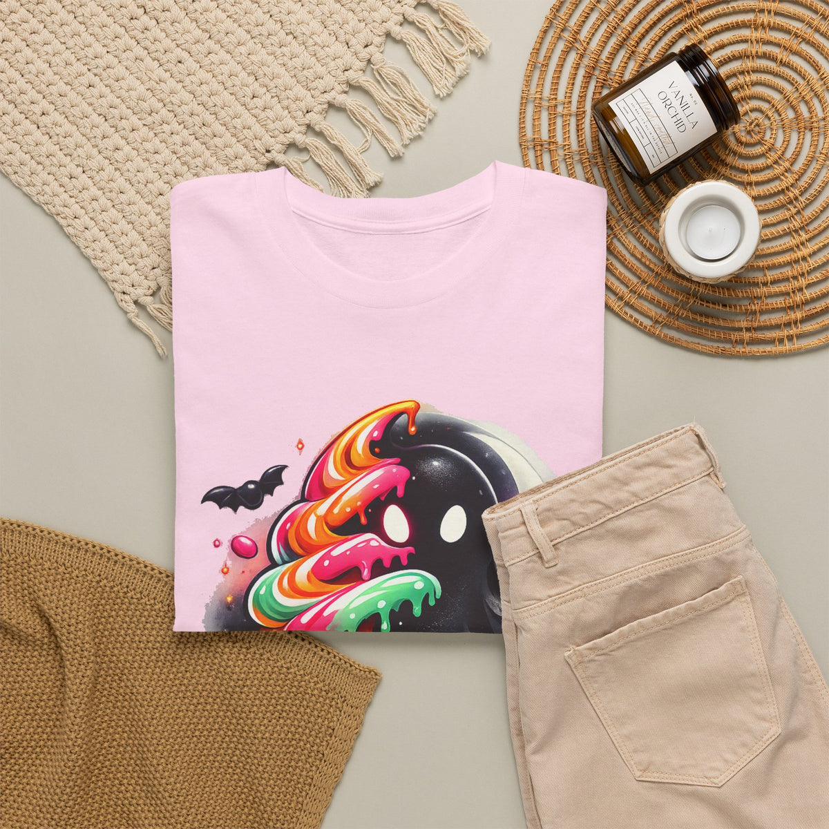 Sugar & Shadows Tee — Colorful Candy Ghost Halloween T-Shirt