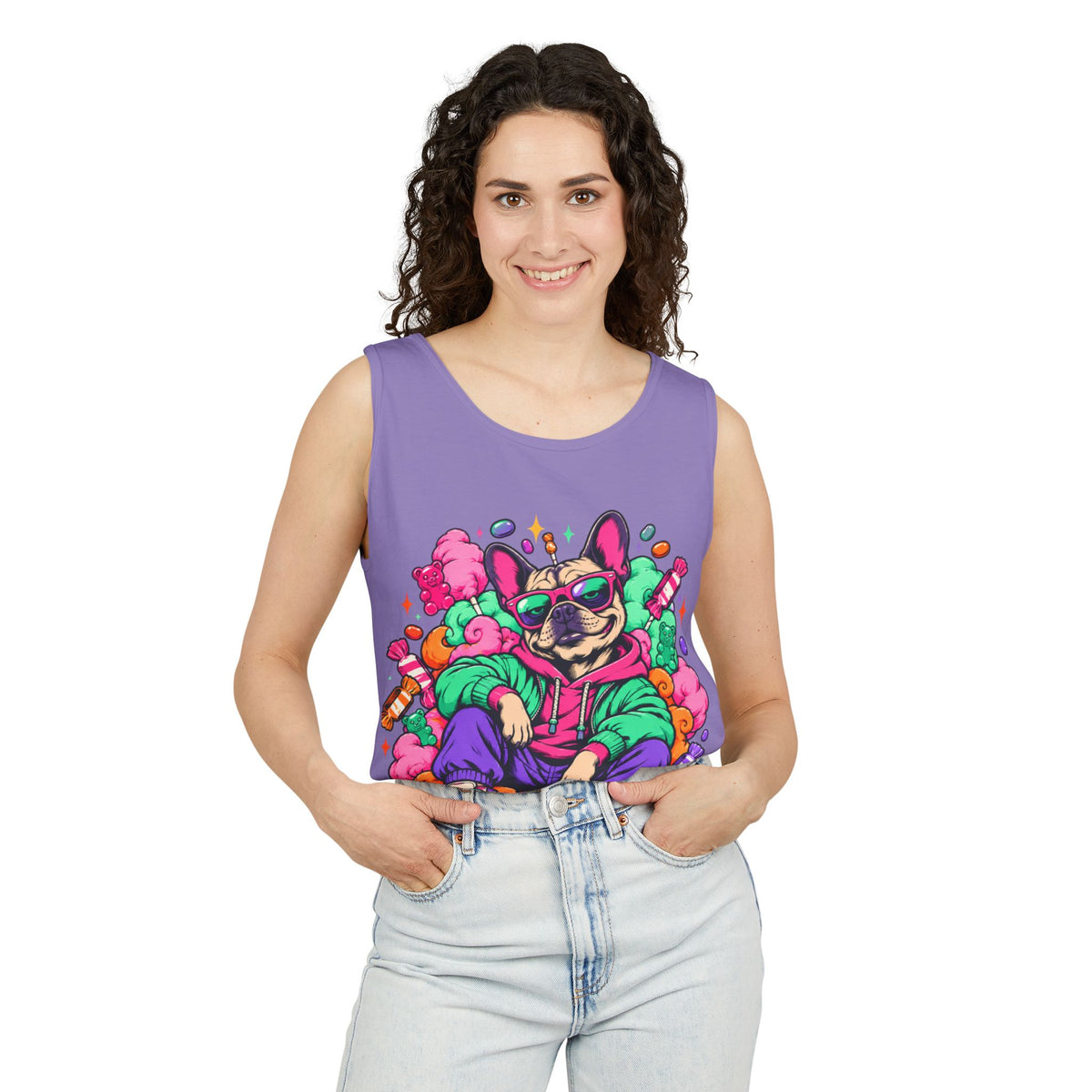 Retro Street Dog Tank Top — Colorful Cool Frenchie Graphic