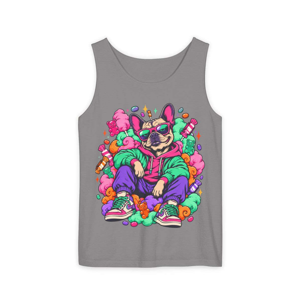 Retro Street Dog Tank Top — Colorful Cool Frenchie Graphic