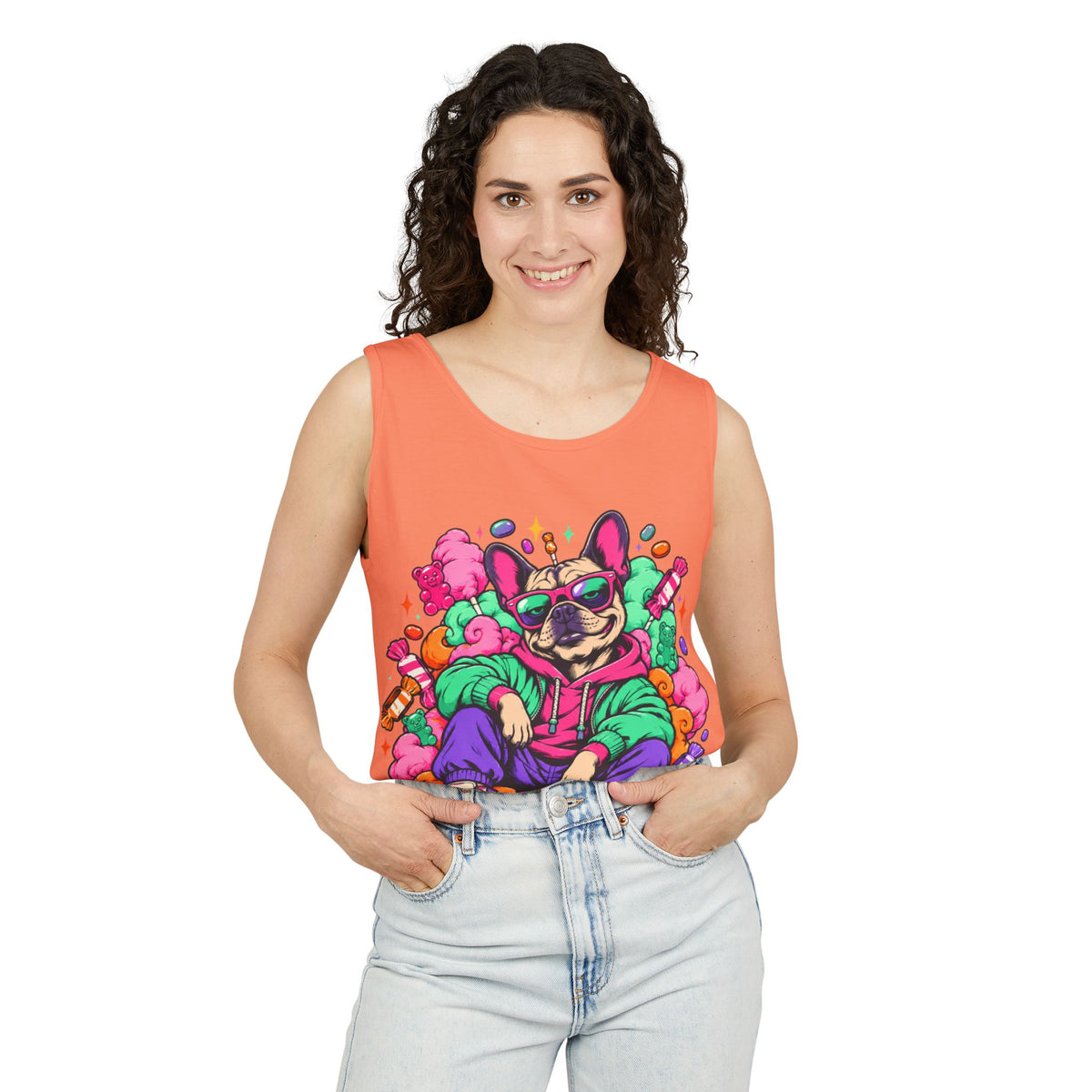 Retro Street Dog Tank Top — Colorful Cool Frenchie Graphic