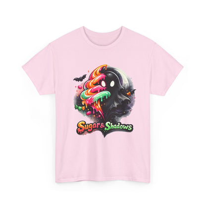 Sugar & Shadows Tee — Colorful Candy Ghost Halloween T-Shirt