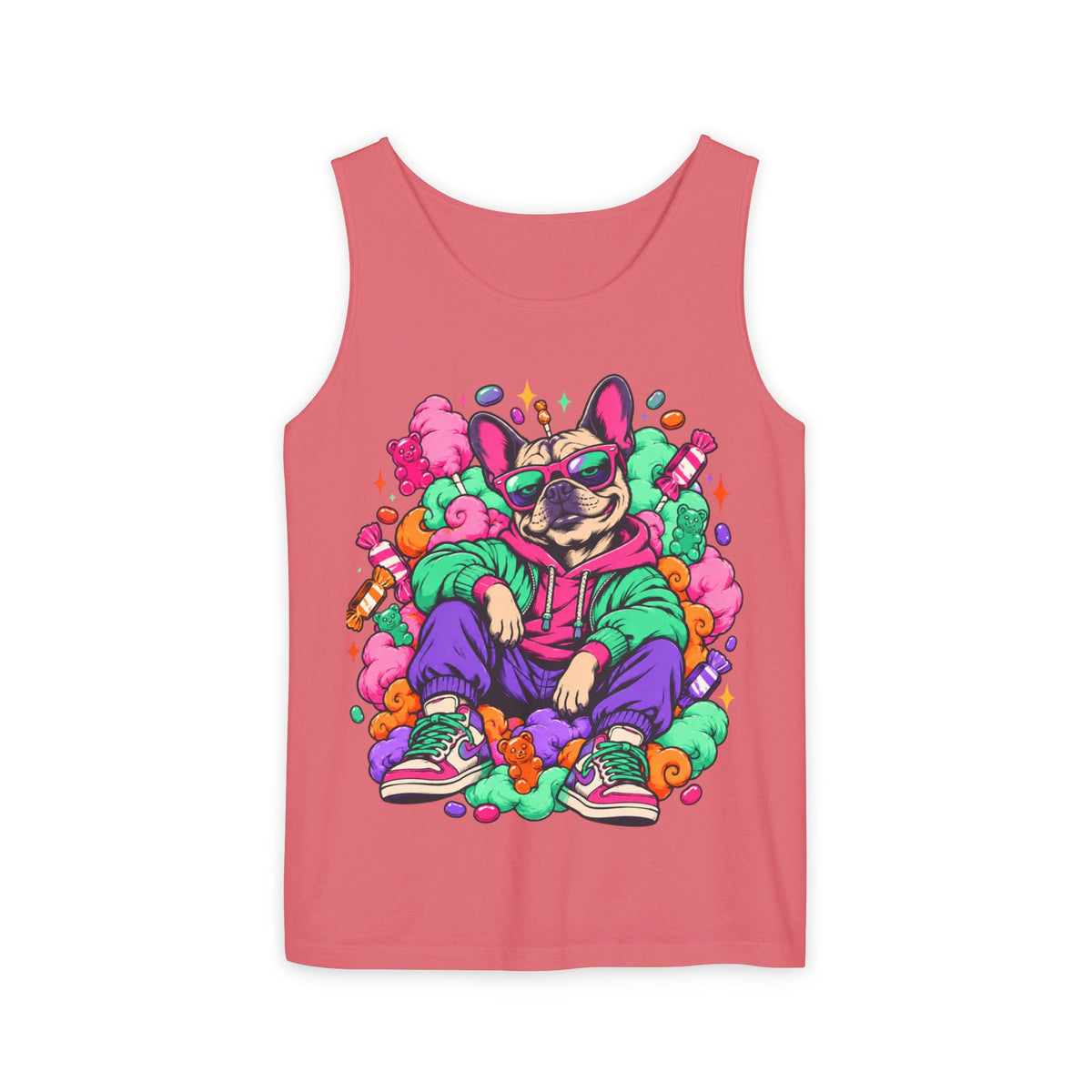 Retro Street Dog Tank Top — Colorful Cool Frenchie Graphic