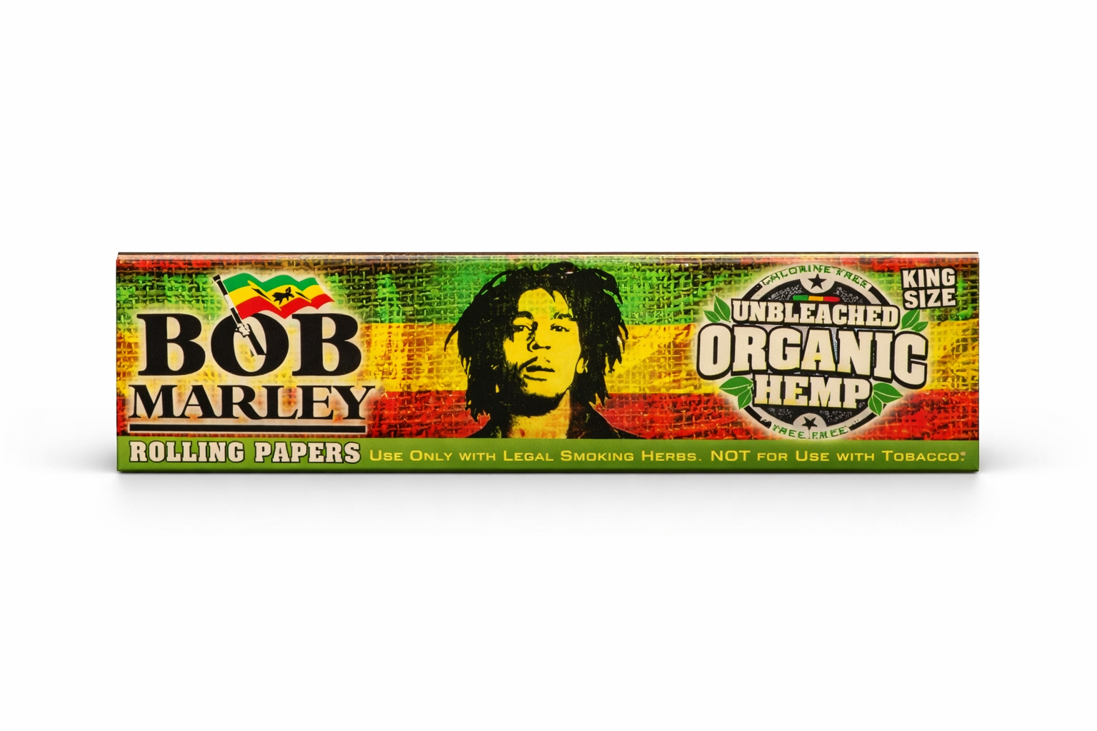 Bob Marley Organic Hemp Rolling Papers King Size - front view on white background