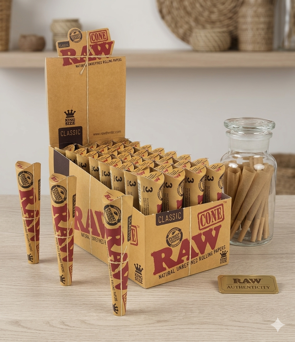 Raw Cone 3 cone in a pack King size Box of 32