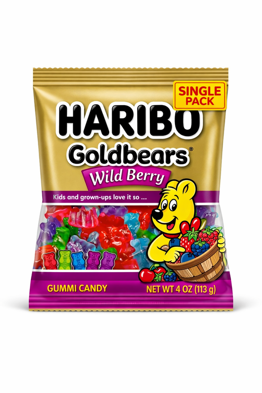 Haribo Gold Bears Wild Berry Gummy Candy, 4oz Bag – Berry-Flavored Gummies