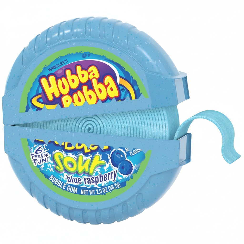 Hubba Bubba Bubble Tape Sour Blue Raspberry single canister open