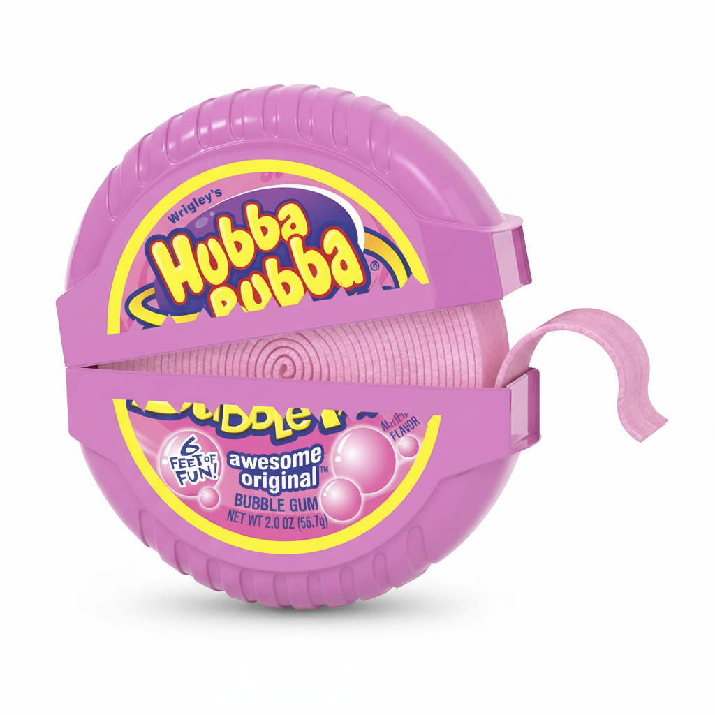 Hubba Bubba Bubble Tape single canister open showing pink gum tape