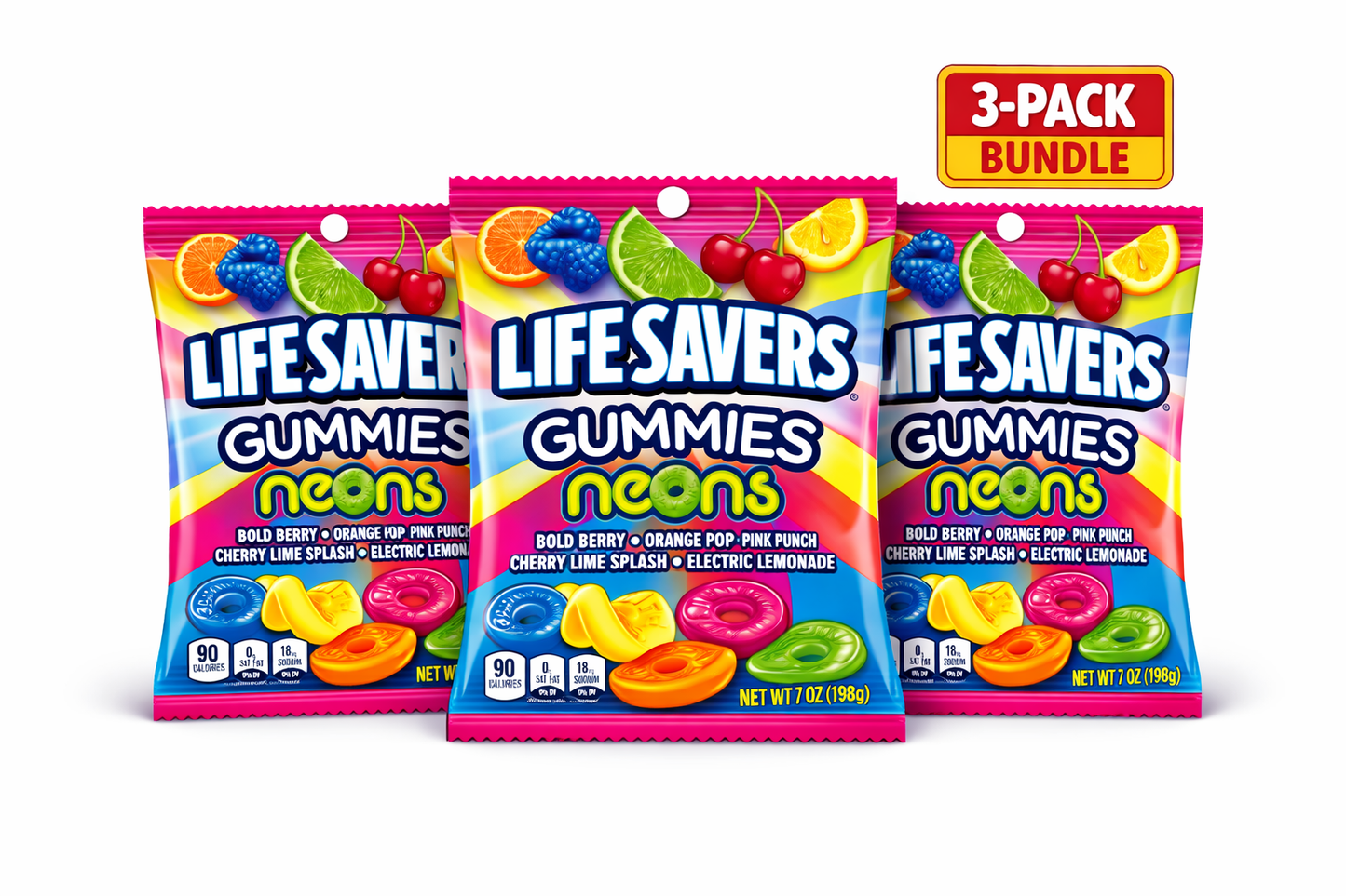 Lifesaver Gummies Neons 7 oz Bag 3 Pack