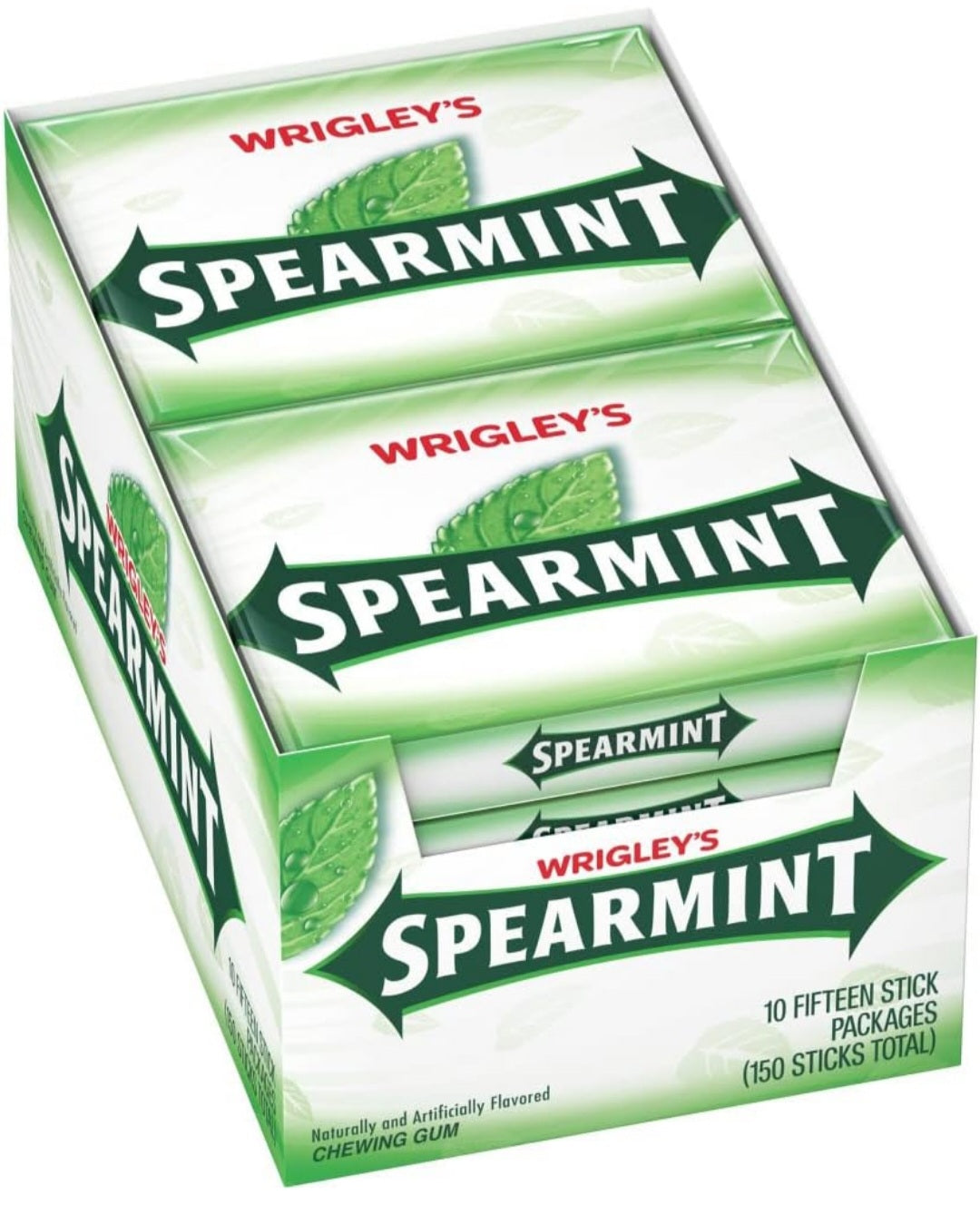 Wrigley's Spear Mint Chewing Gum 15 Stick Pack of 10