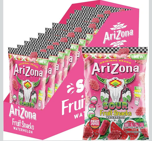 Arizona Gummies Fruit Snacks Sour Watermelon 5 oz Bag Box of 12