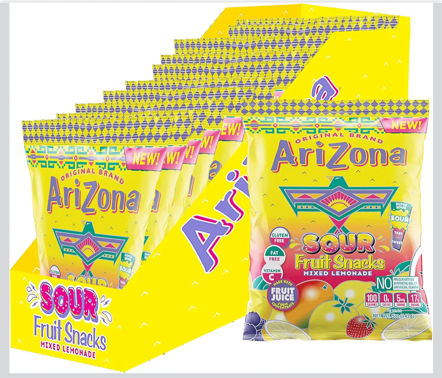 Arizona Gummies Fruit Snacks Sour Lemonade 5 oz Bag Box of 12