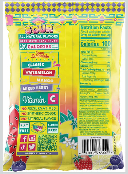 Arizona Sour Lemonade Gummies 5 oz Bag