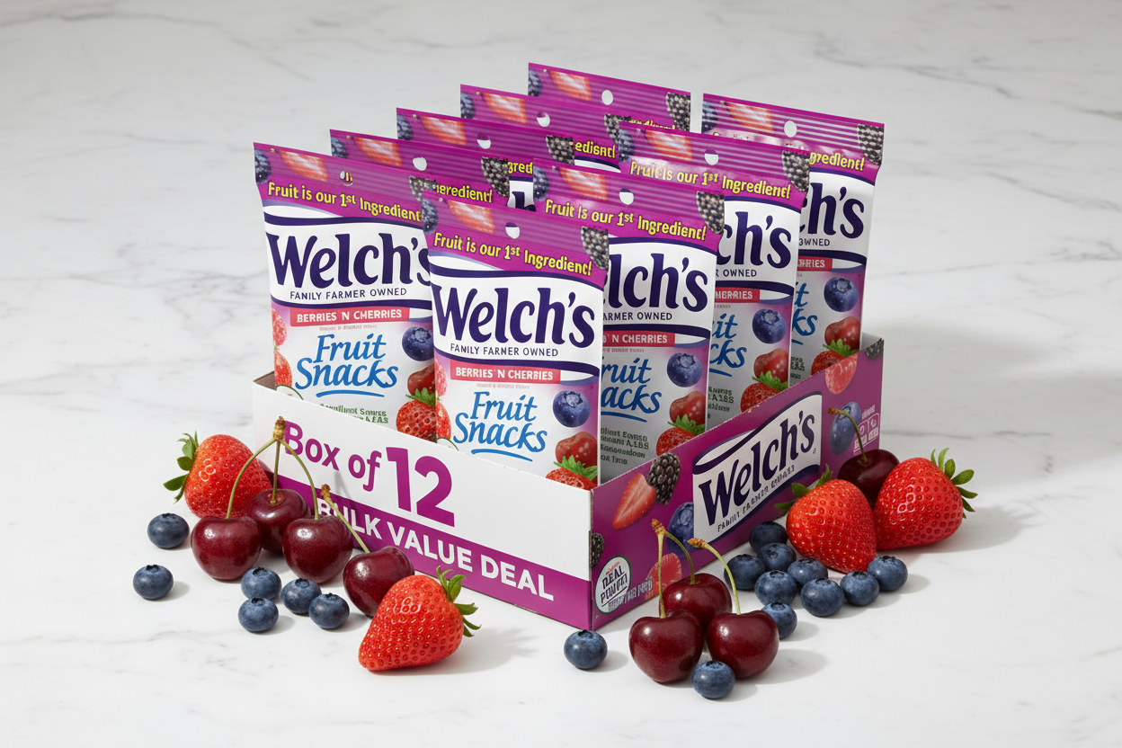 Welch's Berries 'N Cherries Fruit Snacks — 5 oz Bags, Box of 12