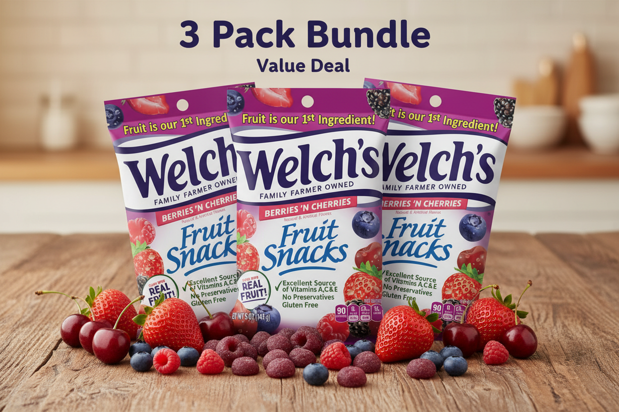 Welch's Berries 'N Cherries Fruit Snacks — 5 oz Bags, 3-Pack