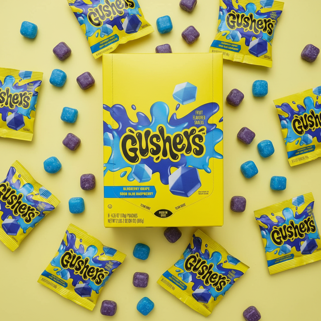 Gushers Blue Raspberry Flat Lay